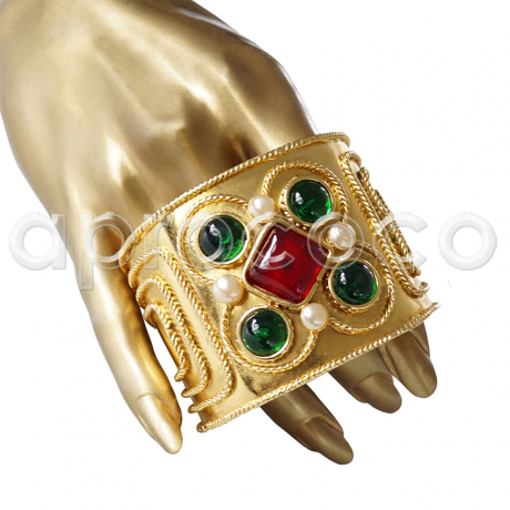 CHANEL GRIPOIX vintage Armband – smaragd-grüne & rubin-rote Steine
