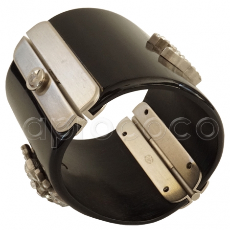 CHANEL-08 wuchtiges schwarzes Armband mit CC Logo & Strass Steine  Kreuz