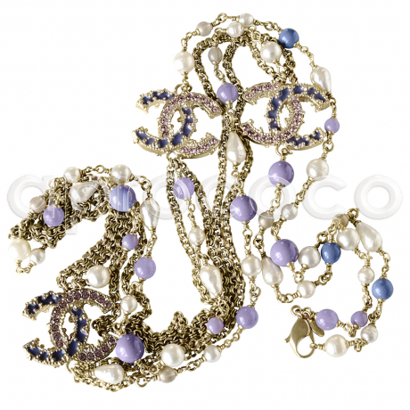 CHANEL 2012 raffinierte Barock-Perlenkette mit vielen Gliederkettchen * blau * lila * violett