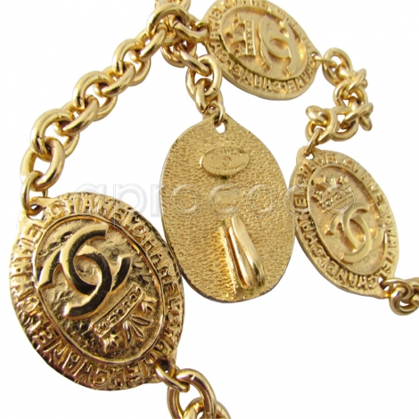 CHANEL Vintage Gürtel / Sautoir-Kette / Armband mit großen ovalen Münzen