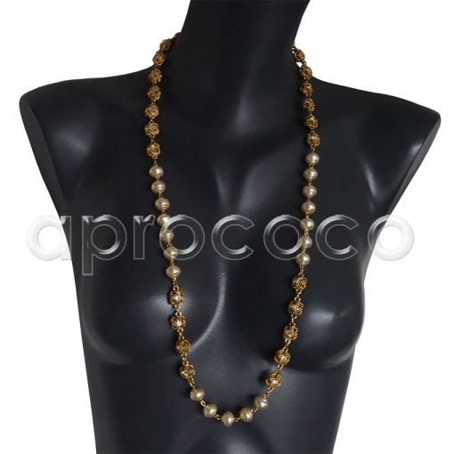 Vintage CHANEL Perlenkette Kette mit Straß-Knoten & Perlen