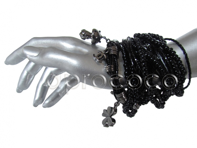 CHANEL schwarze mehrreihige Sautoir-Kette-Armband - Pilze & CC Anhänger