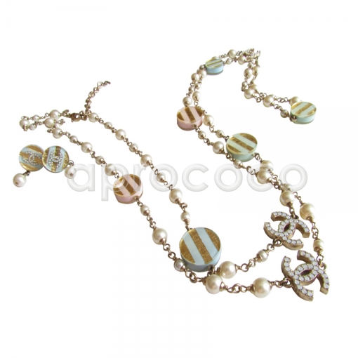 CHANEL 2013 CC logo Perlenkette*Kette & Ohrringe SET pastellfarben geringelt