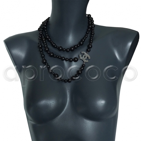 CHANEL 2013 double-strand Black Pearl Necklace *Around the World* Globe CC Map