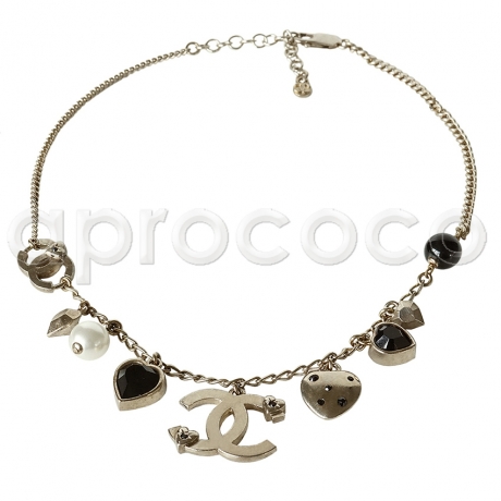 2x CHANEL multi-charm HEARTS & PEARLS double-sided NECKLACE Set