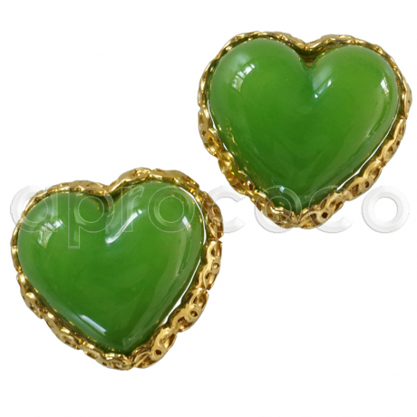 CHANEL GRIPOIX Clips Ohrringe – faszinierende 3D Glasherzen-im lebhaften Apfel-Grün - nie getragen!