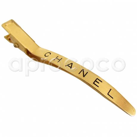 CHANEL 1996 Vintage Haar Clip / Haarspange / Herren-Krawatten-Clip - matt vergoldet mit schwarzem Logo