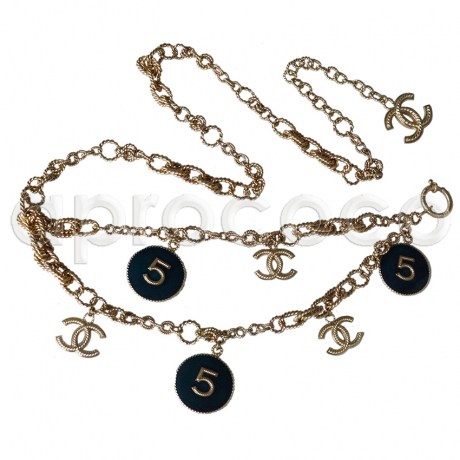 CHANEL 2013  2-strand Belt Necklace with enameled Number 5 coin-charms