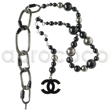 Gorgeous CHANEL chunky Belt / Necklace gunmetal silver & black Pearls