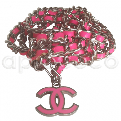 CHANEL double strand silver / hot-pink Chain Belt - Necklace