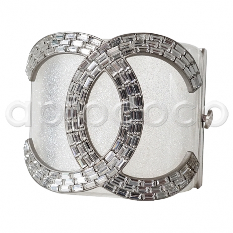 CHANEL 2009 stardust Cuff Bracelet w/ crystal CC Logo