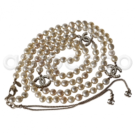 CHANEL Celebrity Glas-Perlenkette Kette mit 3 CC-Logos stolze 138cm lang