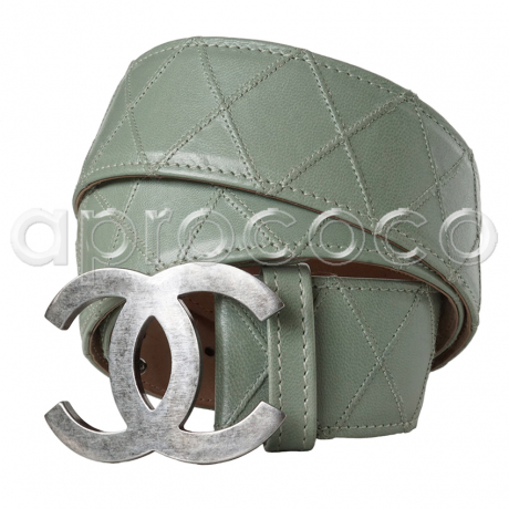 CHANEL 2011 matelasse Leather Belt light-green w/ gunmetal CC-Logo-Buckle