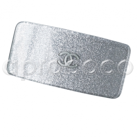 CHANEL resin CC Logo barrette / hair clip with silver glitter ** stardust