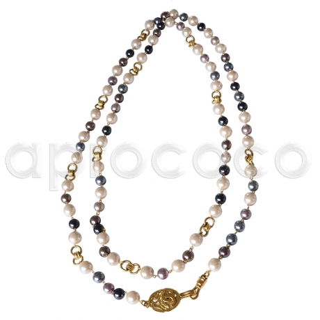 *OUI!* Vintage CHANEL Perlenkette Kette Sautoir anthrazit-bronze-perlmutt-farben 195cm