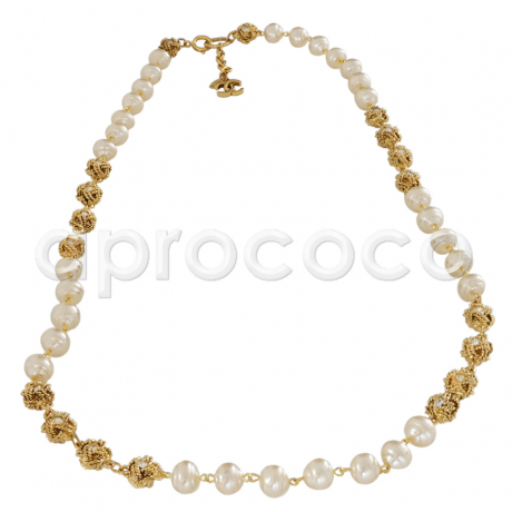 Vintage CHANEL Perlenkette Kette mit Swarovski Knoten, Perlen & CC Logo