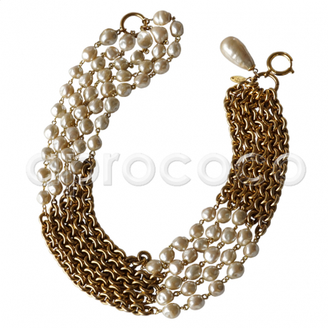 Vintage CHANEL üppige 5-Reihen Perlenkette Kette – Barock Perlen