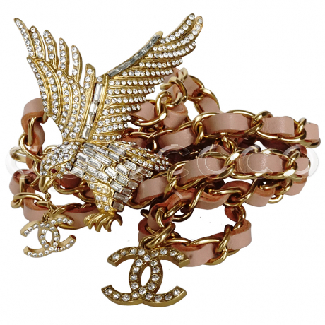 CHANEL 2001 chain belt = necklace w/ BIRD EAGLE charm fully studded with crystals