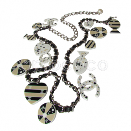 CHANEL BELT NECKLACE with Floating FISH and HEART Charms