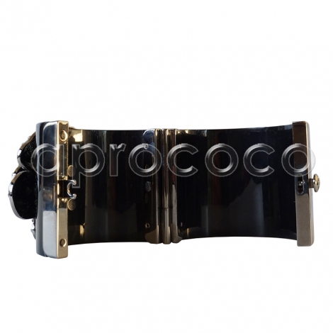 DREAMTICKET! Glamouröses CHANEL 2012 Armband Armreif mit XL Strass Kristalle Kamelie SCHWARZ