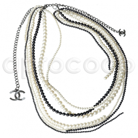 CHANEL 2014 black&white PEARL multi-row waterfall multi-talent NECKLACE