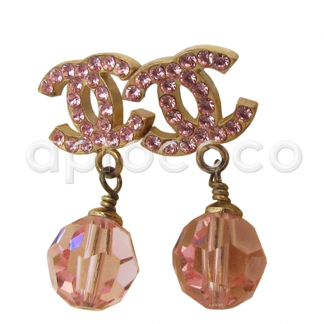 CHANEL sparkling crystals / rhinestones CC Logo & bead EARRING – pink