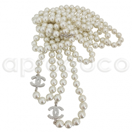 ultra-long CHANEL celebrity Pearl Necklace DOUBLE CC Logo 85