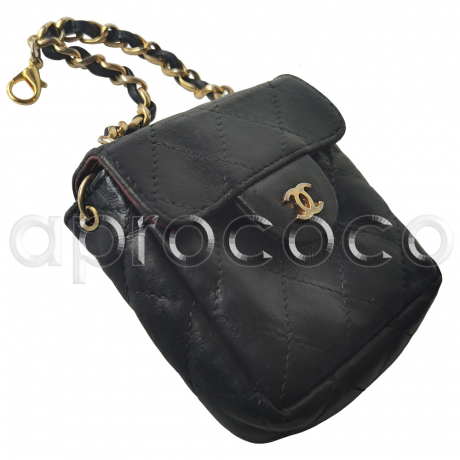 CHANEL vintage bold & chunky 3-strand chain Belt w/ mini Flap leather Bag *  gold black