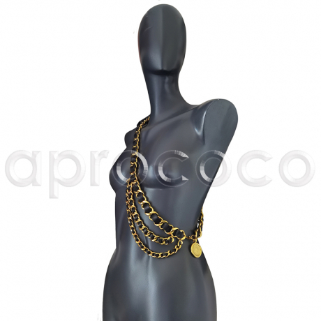 aprococo - CHANEL vintage bold & chunky 3-strand chain Belt w/ mini Flap  leather Bag * gold black