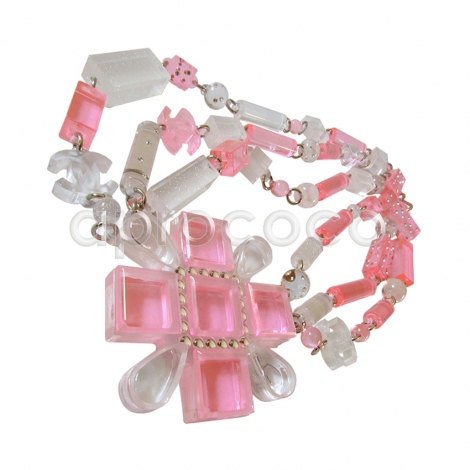 CHANEL Bubblegum Pink KREUZ KETTE mit Sternenstaub & Swarovski Perlen