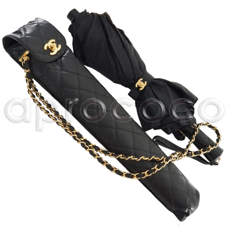 CHANEL black Umbrella & quilted Case - Purse Chain Strap & CC