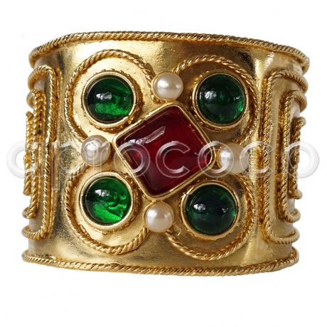 CHANEL GRIPOIX vintage cuff bracelet – emerald-green & ruby-red stones