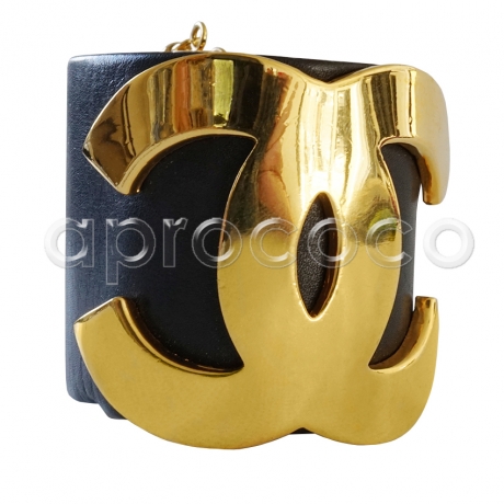 Breites CHANEL vintage Armband schwarzes Leder & XL CC Logo