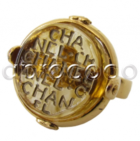 CHANEL vintage GRIPOIX Ring – goldfarben mit klarer Glaspatte