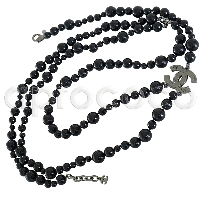 Chanel CC Black pearl Necklace and Earrings Set