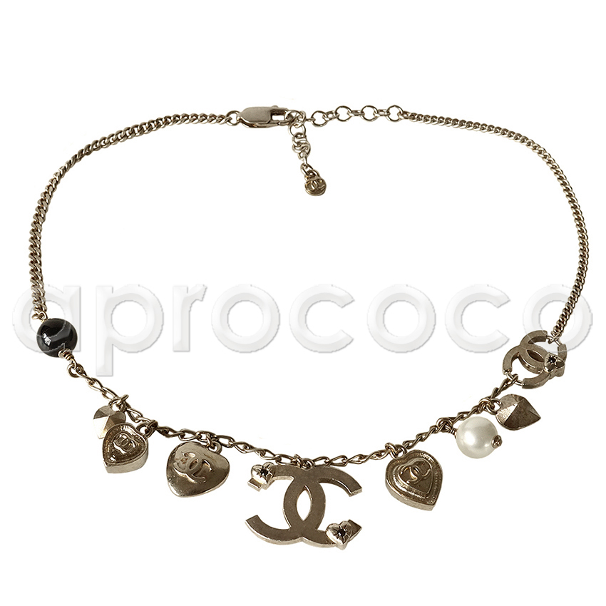 aprococo - 2x CHANEL multi-charm HEARTS & PEARLS double-sided NECKLACE Set