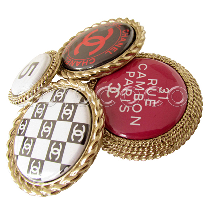 aprococo - CHANEL quadruple logo button brooch Pin extra large