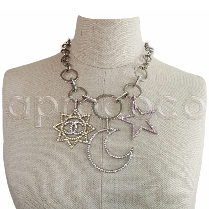 Chanel Spring 2018 Silver Crystal CC Pendant Necklace · INTO