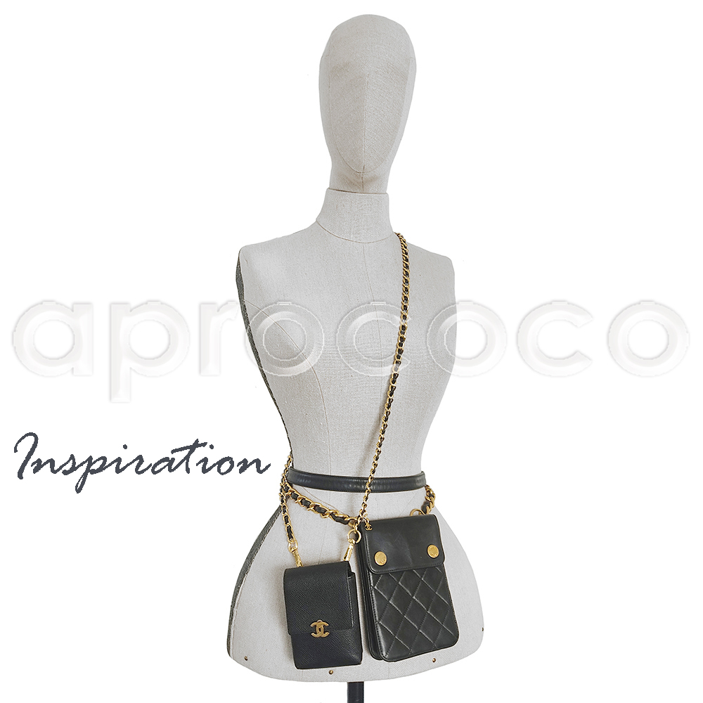aprococo - Vintage CHANEL leather Mini Cross-Body Flap-Bag-Belt black gold