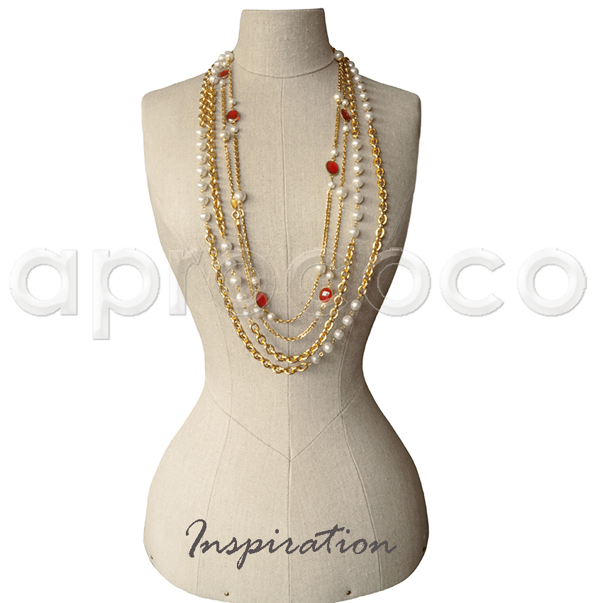 aprococo - CHANEL GRIPOIX Sautoir-Necklace (68.5=174cm) w/ ruby red  Crystals & Pearls