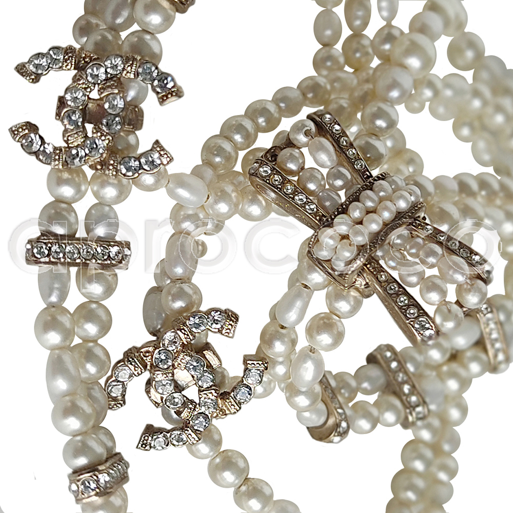 aprococo - CHANEL 2016 Double Strand Pearl Charm Necklace CC Logo, Bow &  Rhinestones