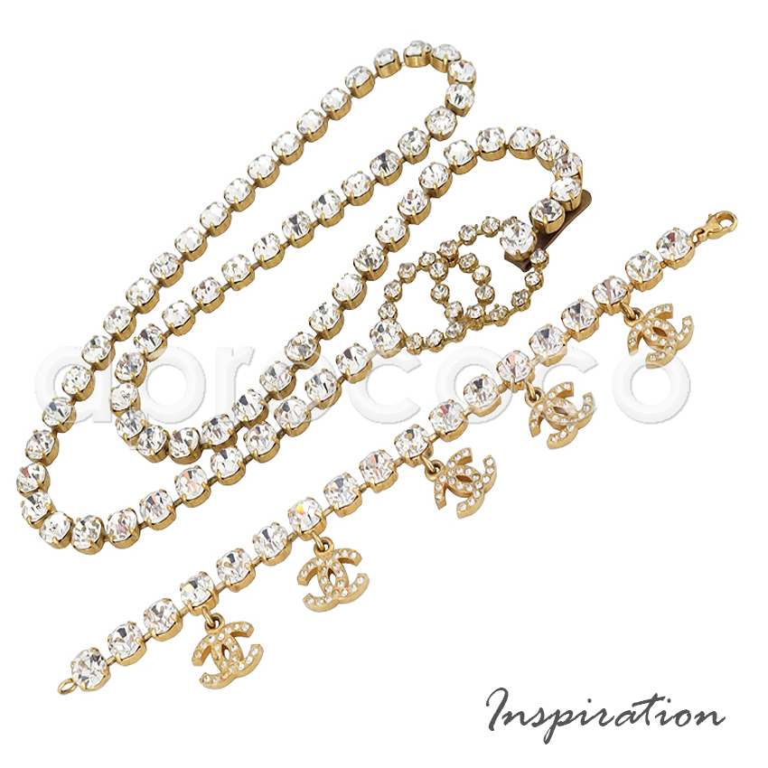 aprococo - CHANEL glamorous Bracelet w/ big crystals & CC Logo Charms