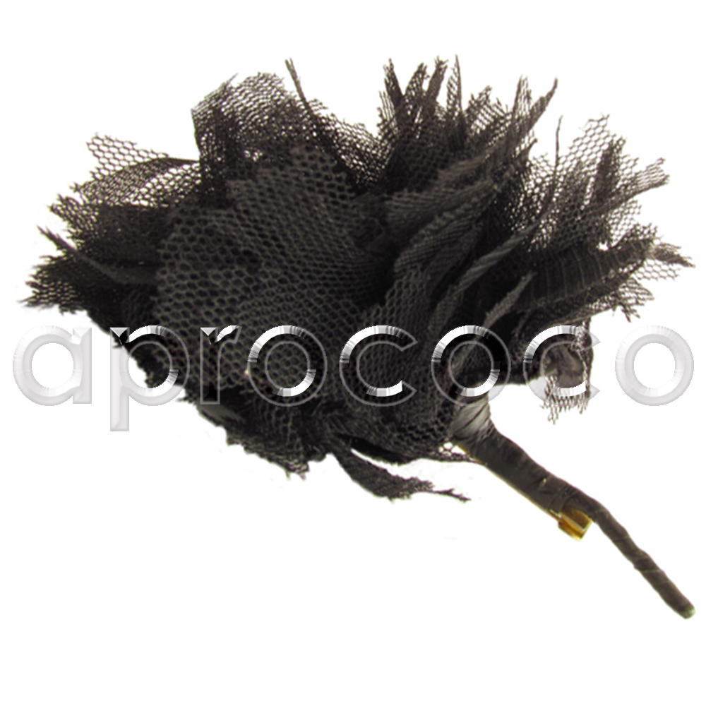 aprococo - CHANEL black Camellia Flower Brooch Pin - voluminous