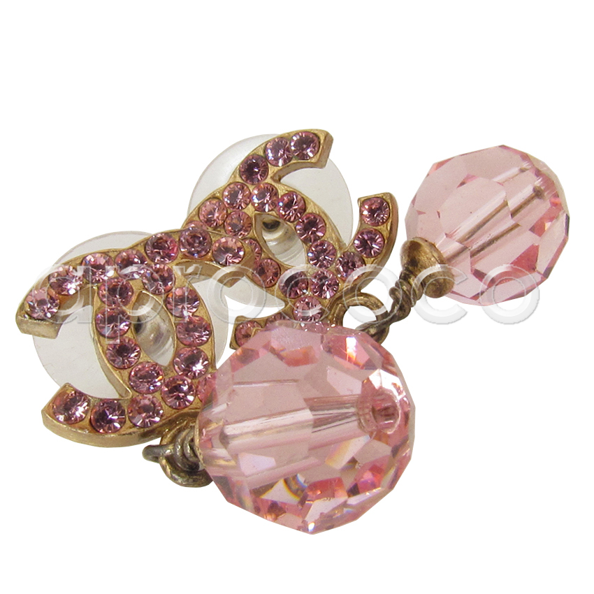 aprococo - CHANEL sparkling crystals / rhinestones CC Logo & bead EARRING –  pink