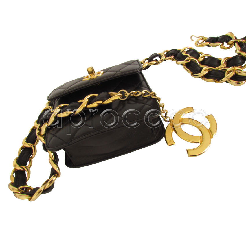 CHANEL Patent Quilted Belt In Love Double Mini Flap Waist Bag Black Red  1134346