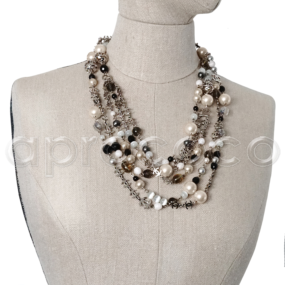aprococo - CHANEL 07C faux Pearl Necklace grey-black-clear-silver 