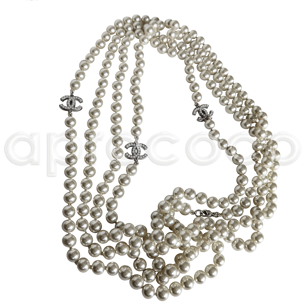 aprococo - CHANEL celebrity Pearl Necklace TRIPLE CC approx. 117