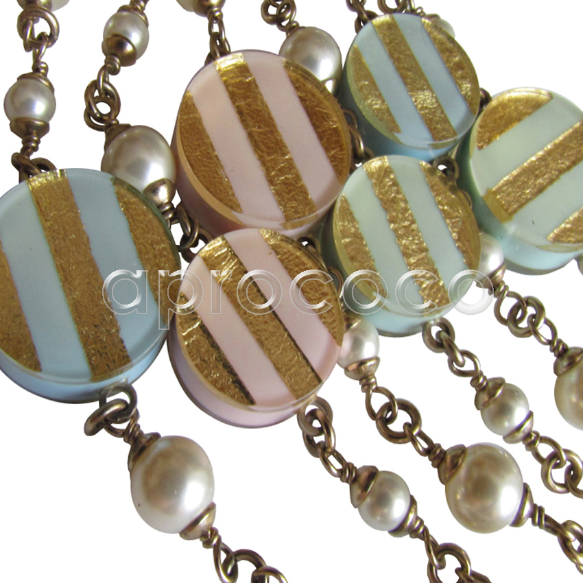 aprococo - CHANEL 2013 C pearl necklace*necklace & earrings set pastel  colored striped