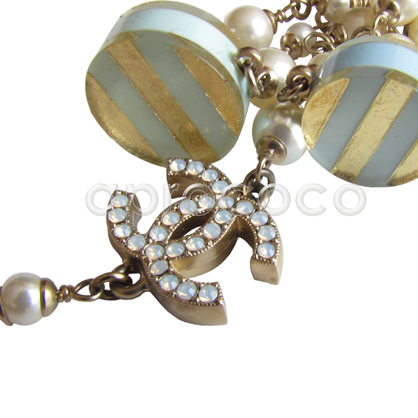 aprococo - CHANEL 2013 C pearl necklace*necklace & earrings set pastel  colored striped