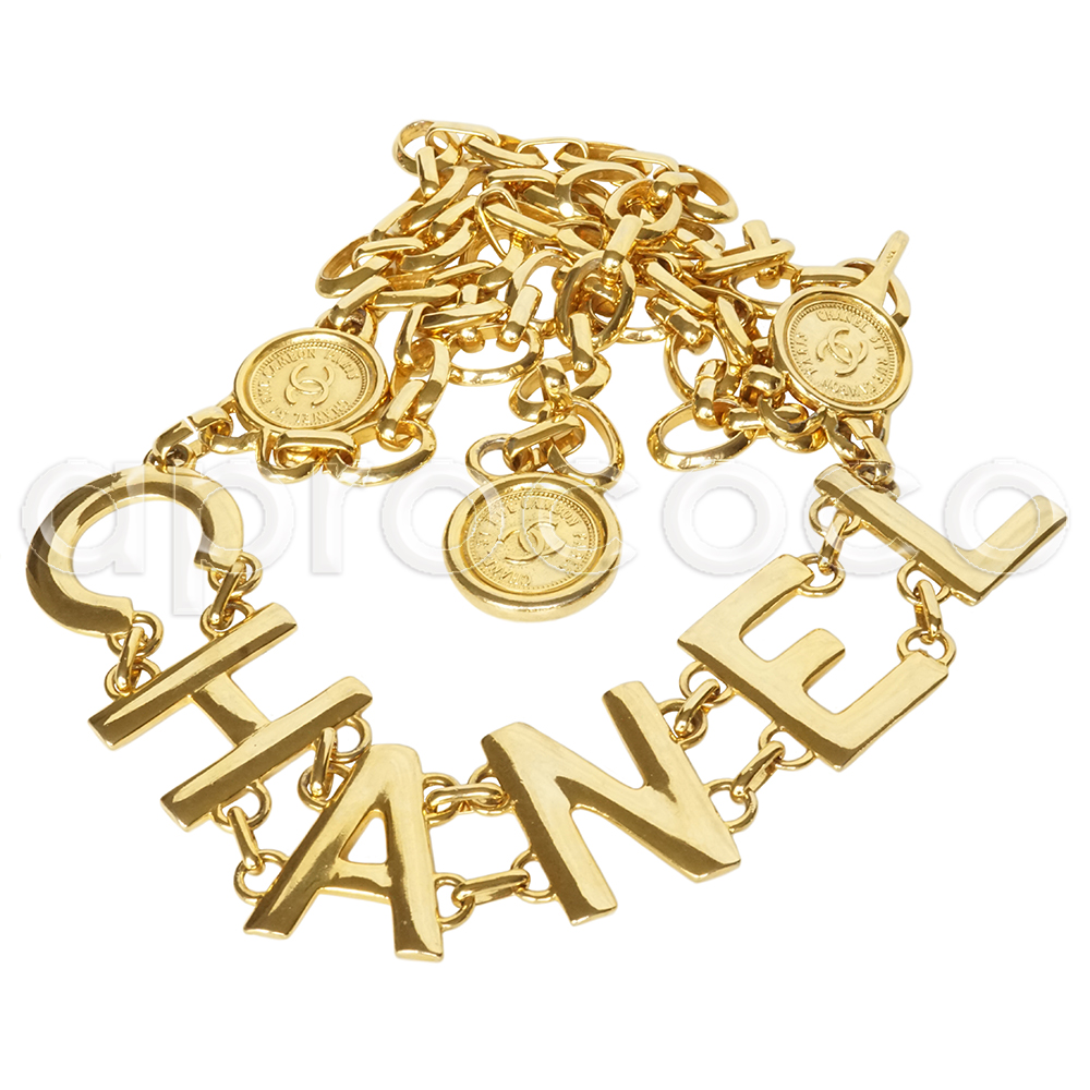 Chanel Belt Vintage Gold Link Chain Chanel Name Spelled Out
